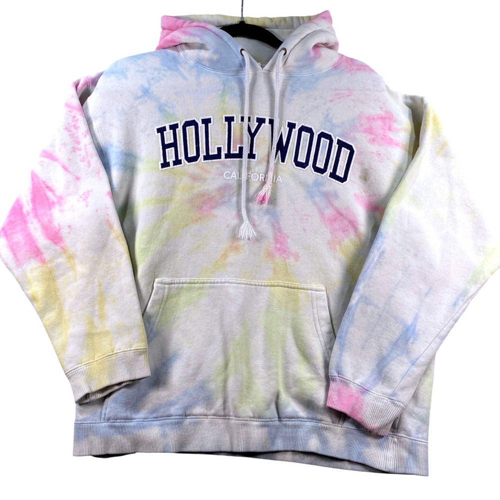 Hollywood California‎ Tie Dye Hoodie Pastel Pink Blue Yellow Pullover Medium
